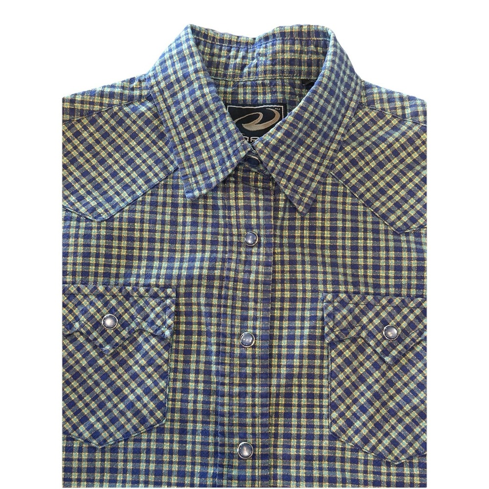 Roper Girls Western Long‎ Sleeve SnapUp Shirt Size M(7-8)Blue Plaid/Gold Glitter